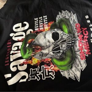 Salvage Black and Green Short Sleeve Tee with Skull Design